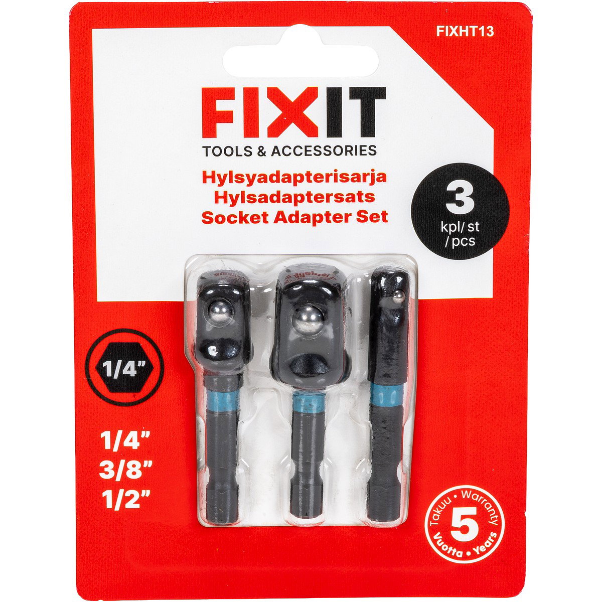 HYLSYNPIDINSARJA 3KPL 1/4"-3/8", 1/2", 1/4" HEX