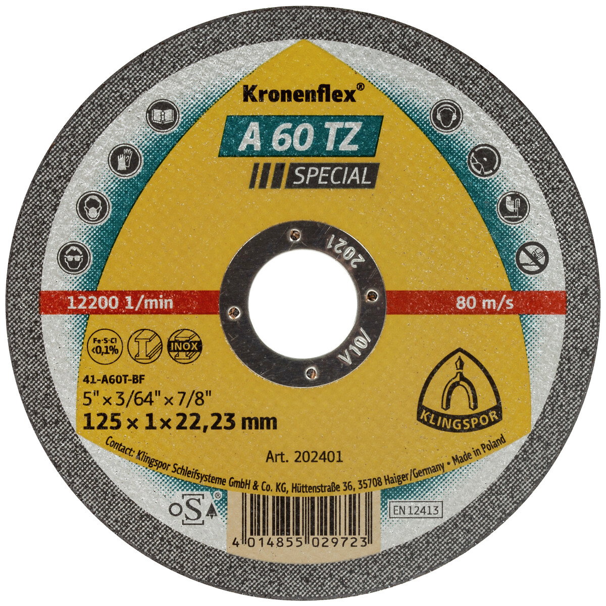KATKAISULAIKKA 125X1,0X22,2MM A60TZ SPECIAL 10KPL